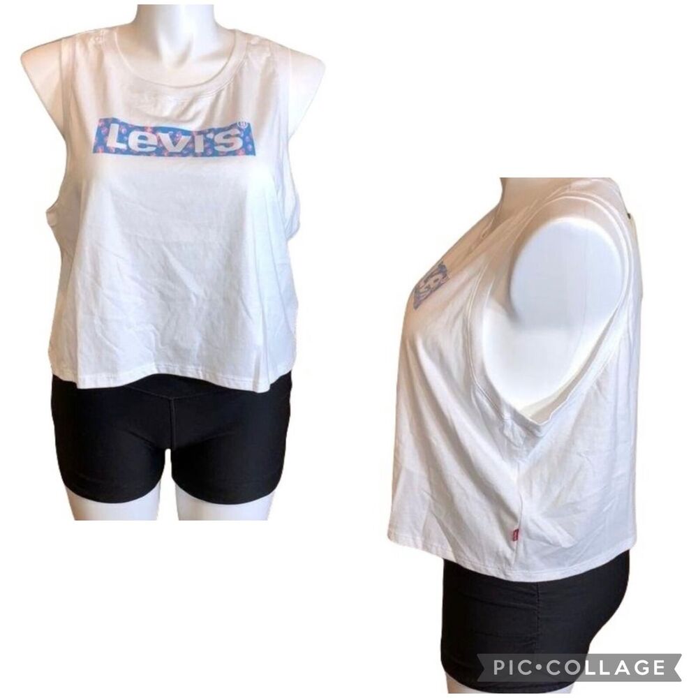 Levis Womens Tank Top Shirt Leopard Print Logo Sleeveless Athletic Crop XXL